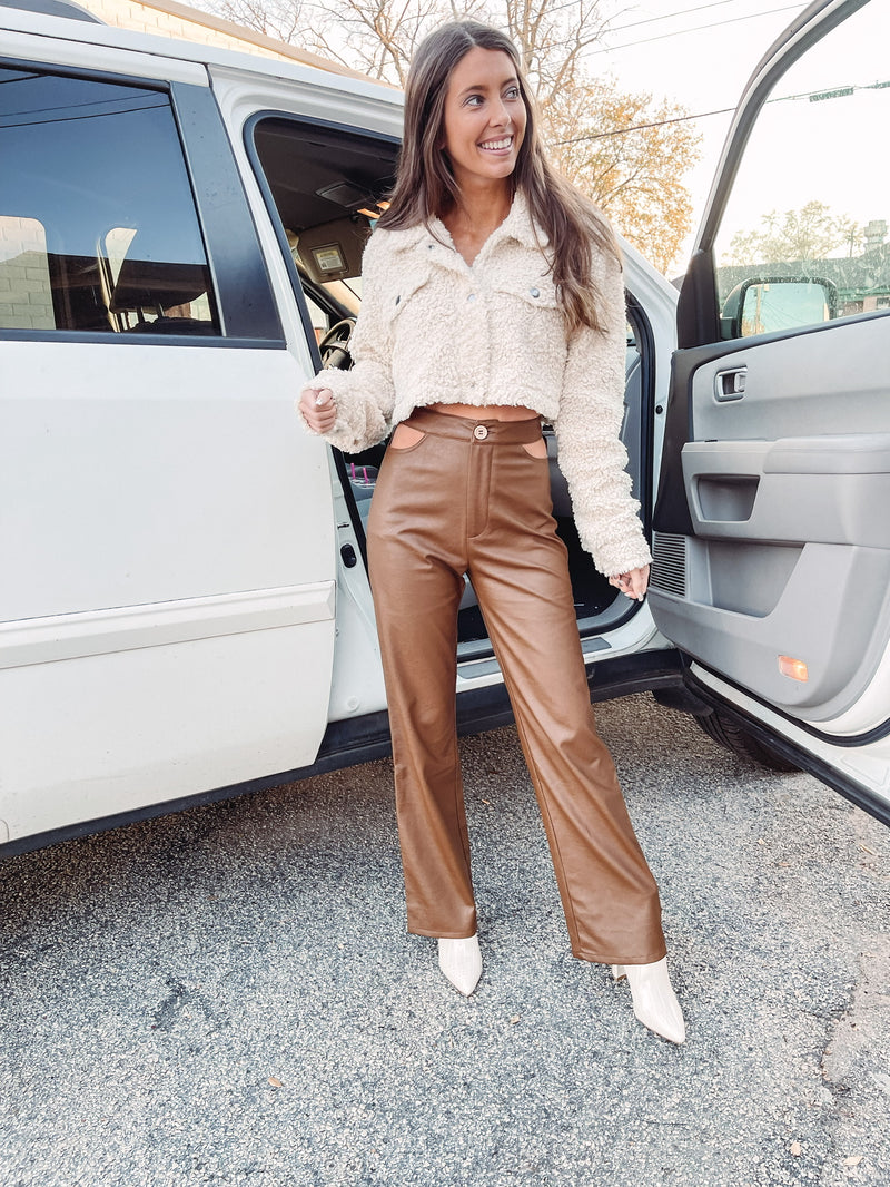 Brown leather pants | boohoo US